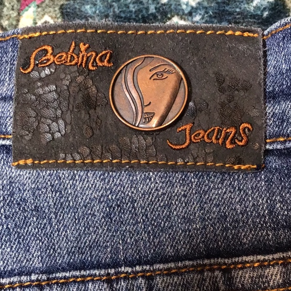 Bebina Jeans Indigo Low Rise Flair Rhinestone Embellished Denim Sz.10 - Picture 2 of 13
